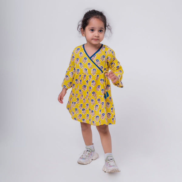 Cotton Dress For Girls | Boota Print | Yellow