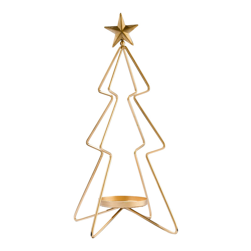 Metal Candle Holder | Christmas Tree Design | Gold | Large