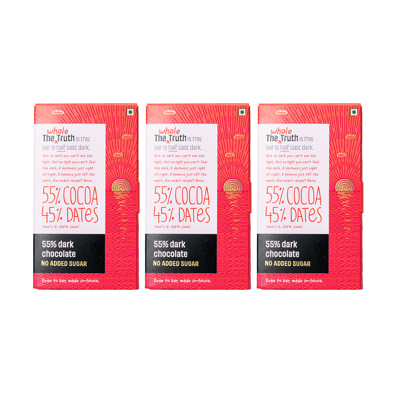 Dark Chocolate with 55% Cocoa & 45% Dates | Sugar Free | Pack of 2