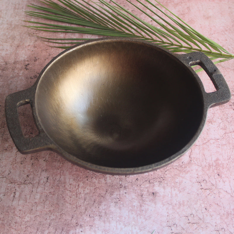 Cast Iron Kadai | Black | 11 Inches