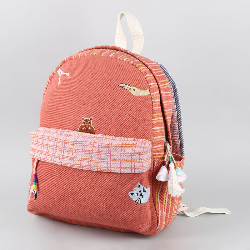 Cotton Denim Kids Backpack | Red | 5 L