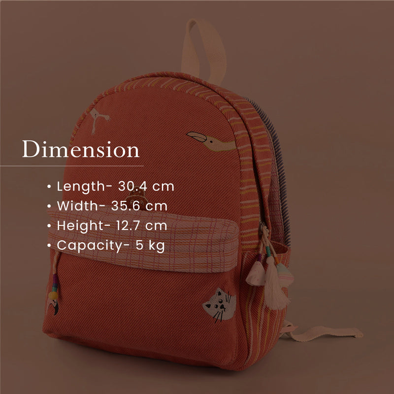 Cotton Denim Kids Backpack | Red | 5 L