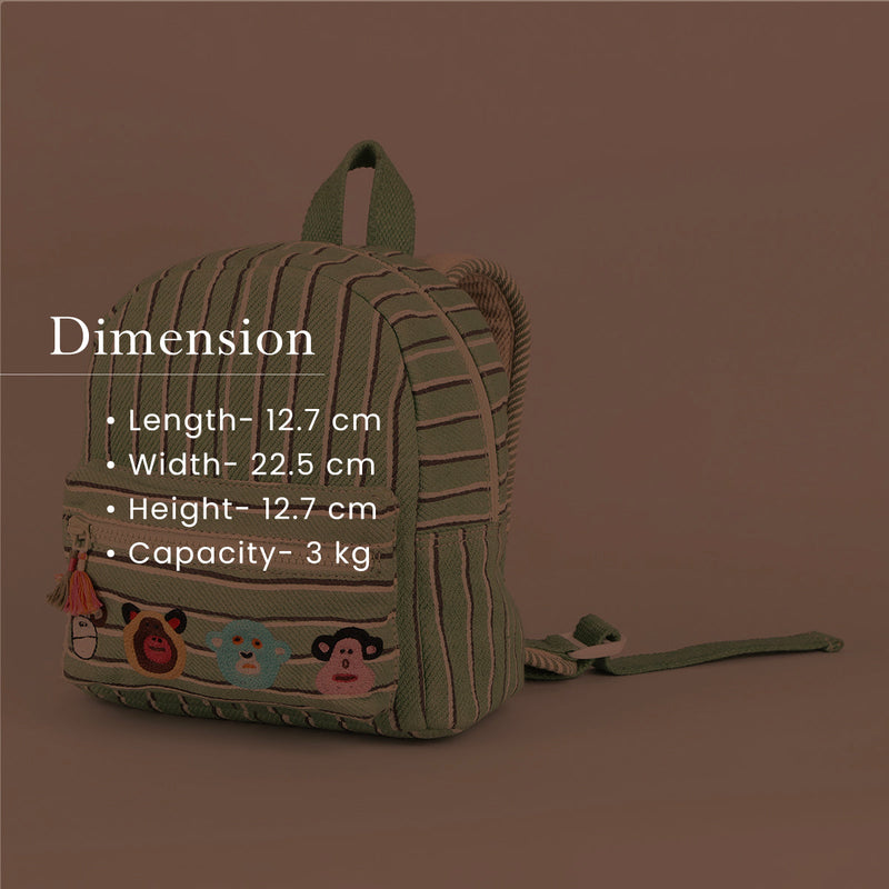 Kids Backpack | Cotton Denim | Striped | Green | 3 L