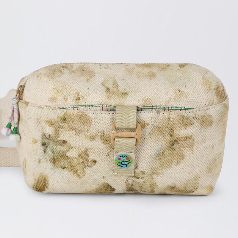 Handwoven Denim Kids Waist Bag | Embroidered Patches | Green | 1 L