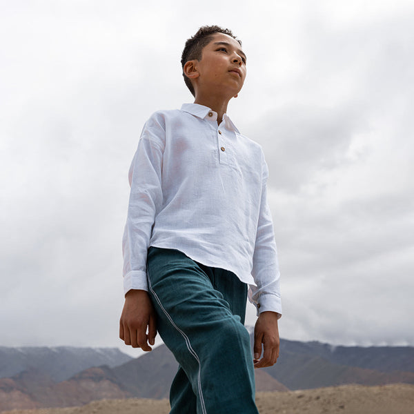 White Shirt for Boys | Half Sleeveless | Linen