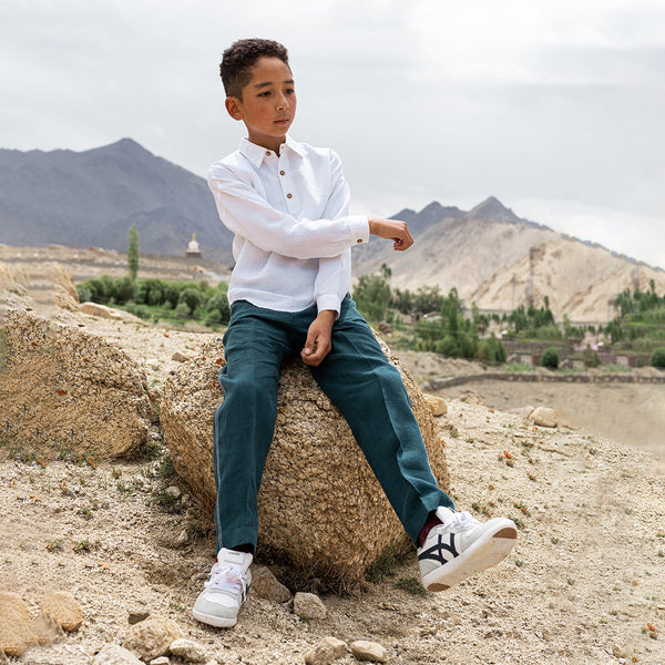 White Shirt for Boys | Half Sleeveless | Linen