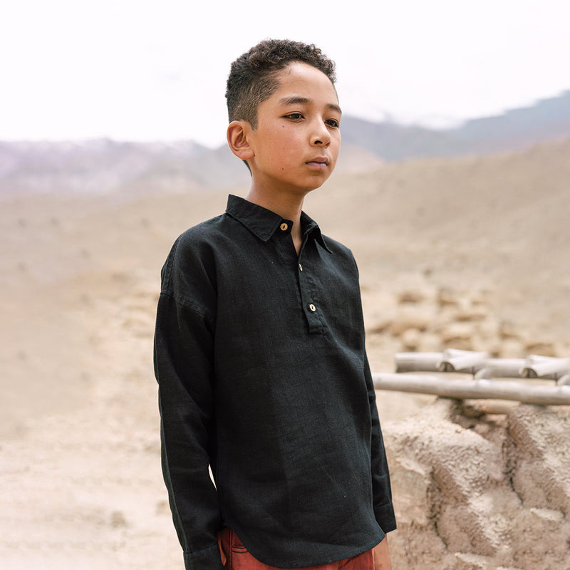 Black Shirt for Boys | Half Sleeveless | Linen