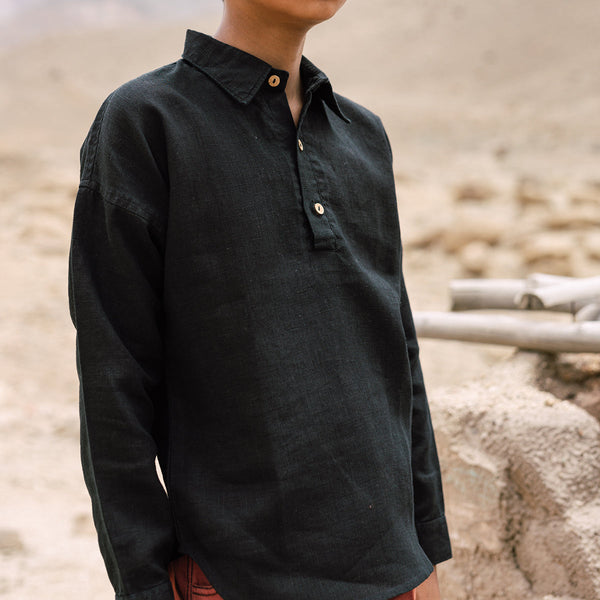 Black Shirt for Boys | Half Sleeveless | Linen