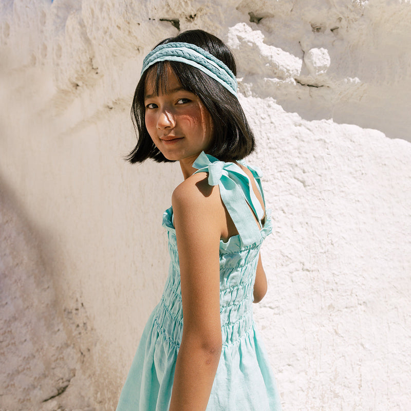 Linen Dress for Girls | Strap Tie Up | Green