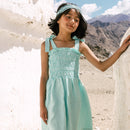 Linen Dress for Girls | Strap Tie Up | Green