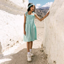 Linen Dress for Girls | Strap Tie Up | Green