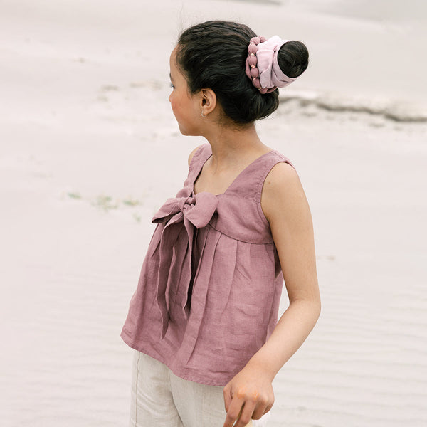 Linen Top for Girls | Bow Tie | Pink