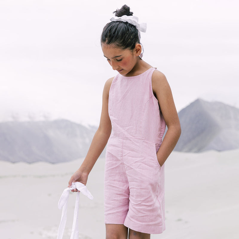 Linen Jumpsuit for Girls | Sleeveless | Pink