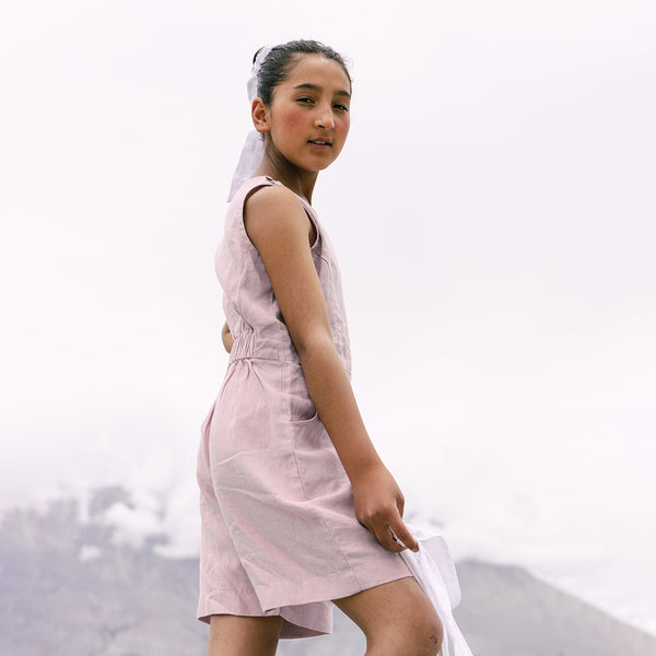 Linen Jumpsuit for Girls | Sleeveless | Pink