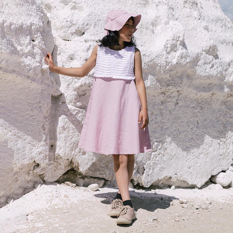 Linen Dress for Girls | Pleated Yoke | Pink