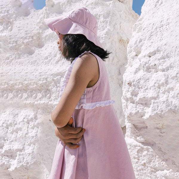 Linen Dress for Girls | Pleated Yoke | Pink