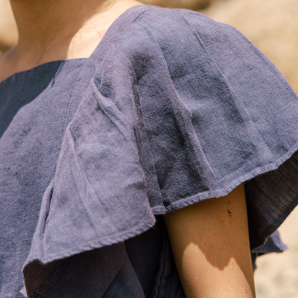 Linen Jumpsuit for Girls | Ruffle Sleeves | Blue