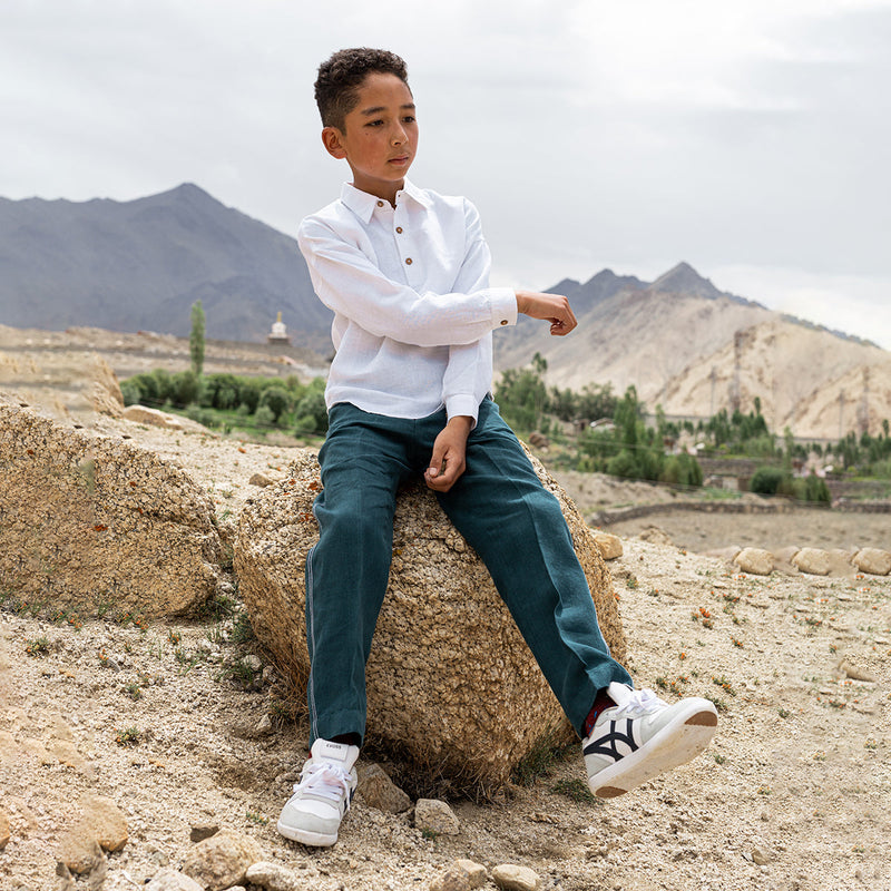 Linen Trousers for Boys | Green