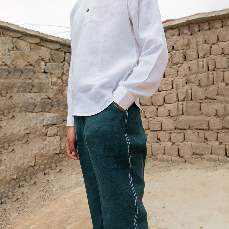 Linen Trousers for Boys | Green