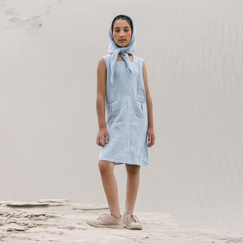 Linen Dress for Girls | Sleeveless | Blue