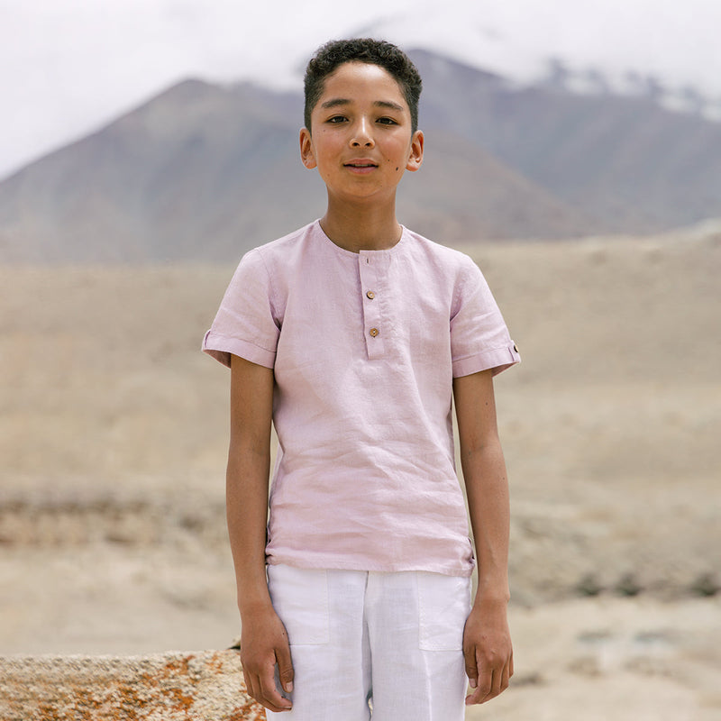 Linen Shirt for Boys | Half Sleeves | Pink