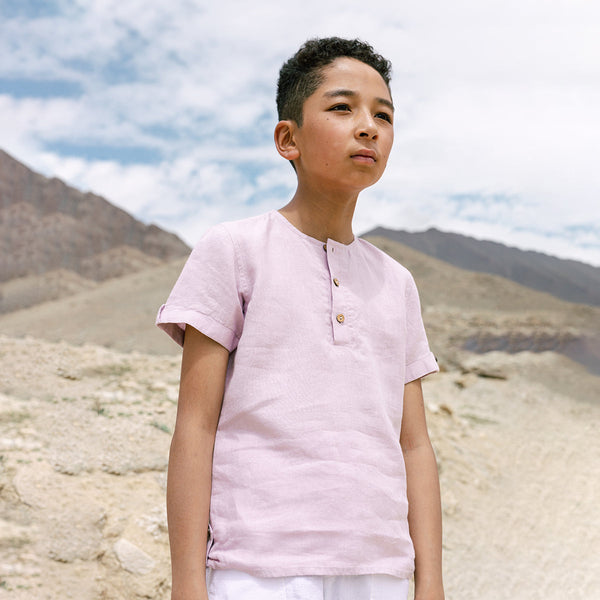 Linen Shirt for Boys | Half Sleeves | Pink