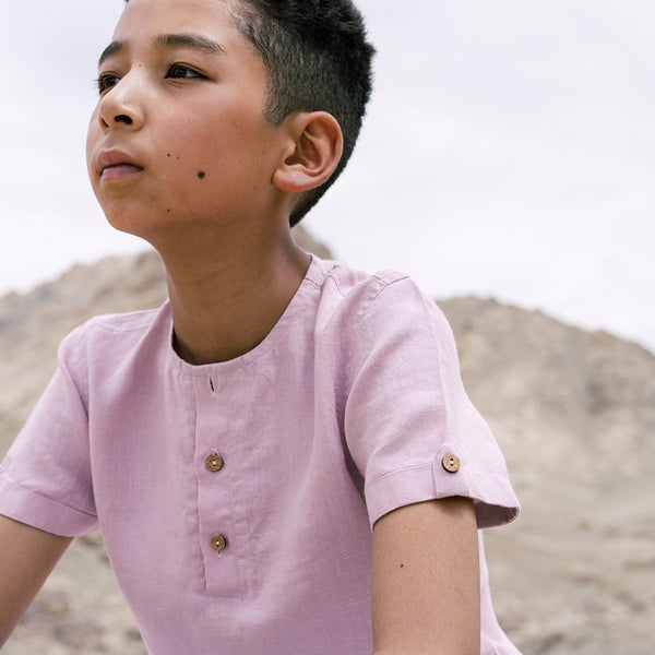 Linen Shirt for Boys | Half Sleeves | Pink