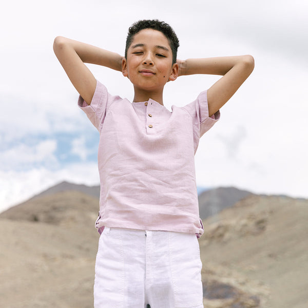 Linen Shirt for Boys | Half Sleeves | Pink