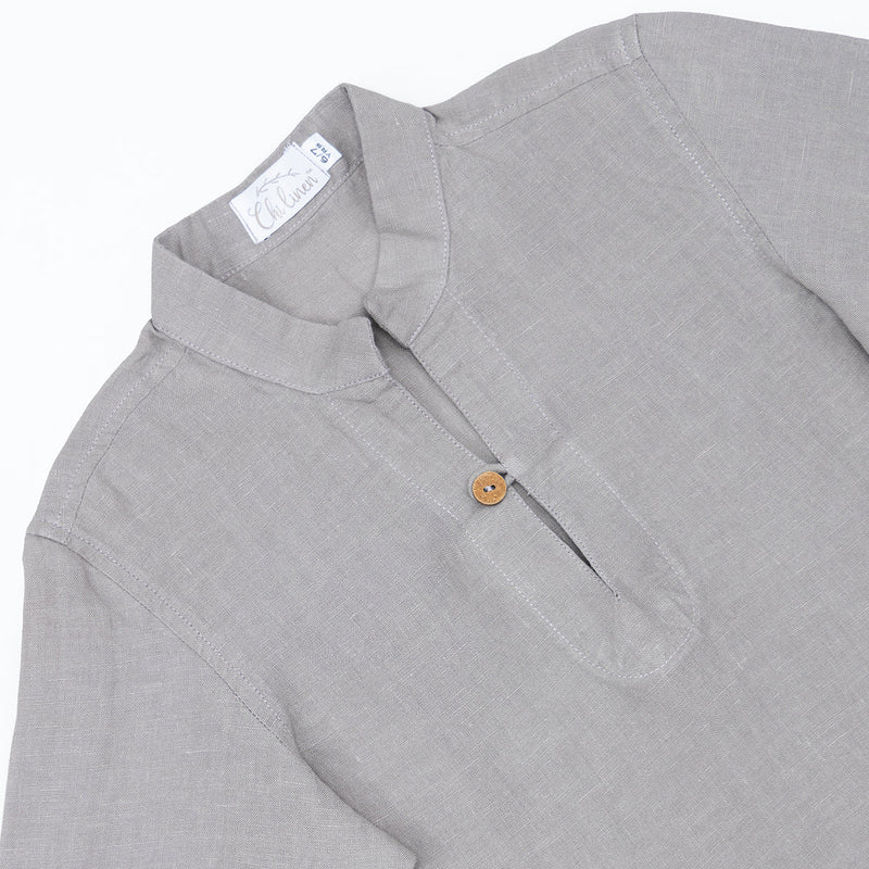 Linen Boys Shirt | Stand Collar | Almond Beige