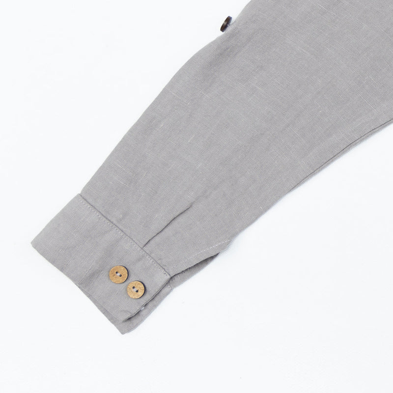 Linen Boys Shirt | Stand Collar | Almond Beige