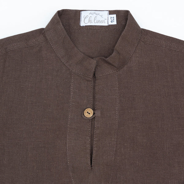 Linen Shirt for Boys | Stand Collar | Walnut Brown