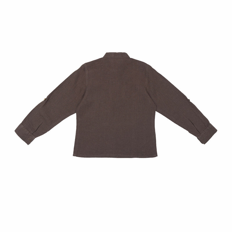 Linen Shirt for Boys | Stand Collar | Walnut Brown