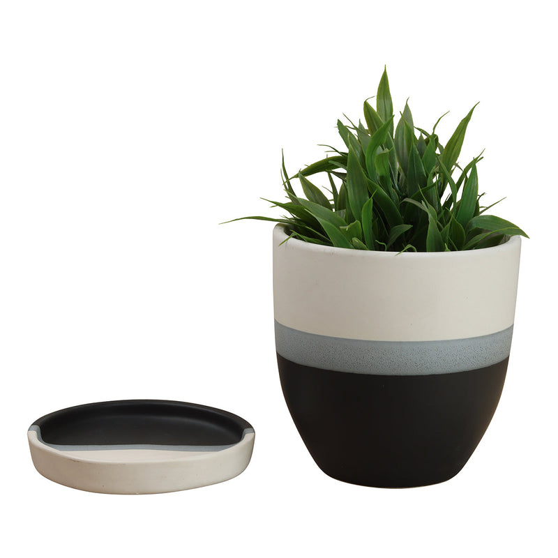 Ceramic Planter Pot | with Drainage Plate | Black-White