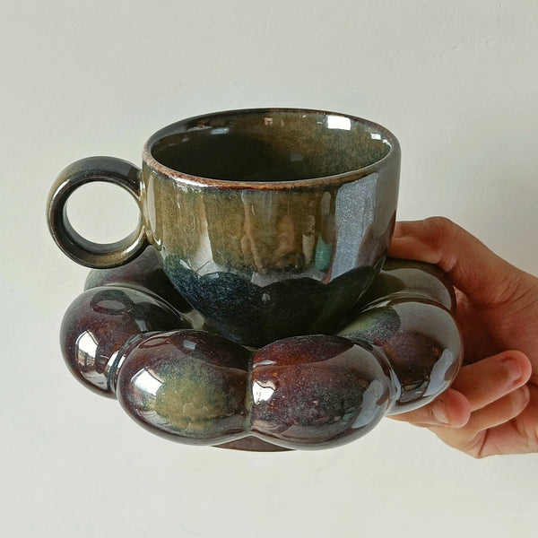 Ceramic Cup and Saucer | Glazed Green | 220 ml