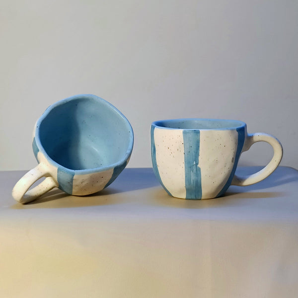 Ceramic Tea Cup | White-Blue | 220 ml