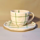 Ceramic Cup and Saucer | White-Green | 220 ml