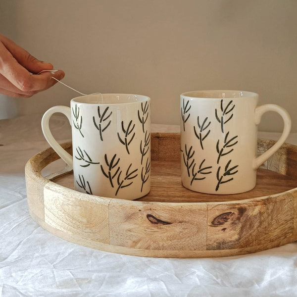 Ceramic Mug | Leaf Design | White | 300 ml