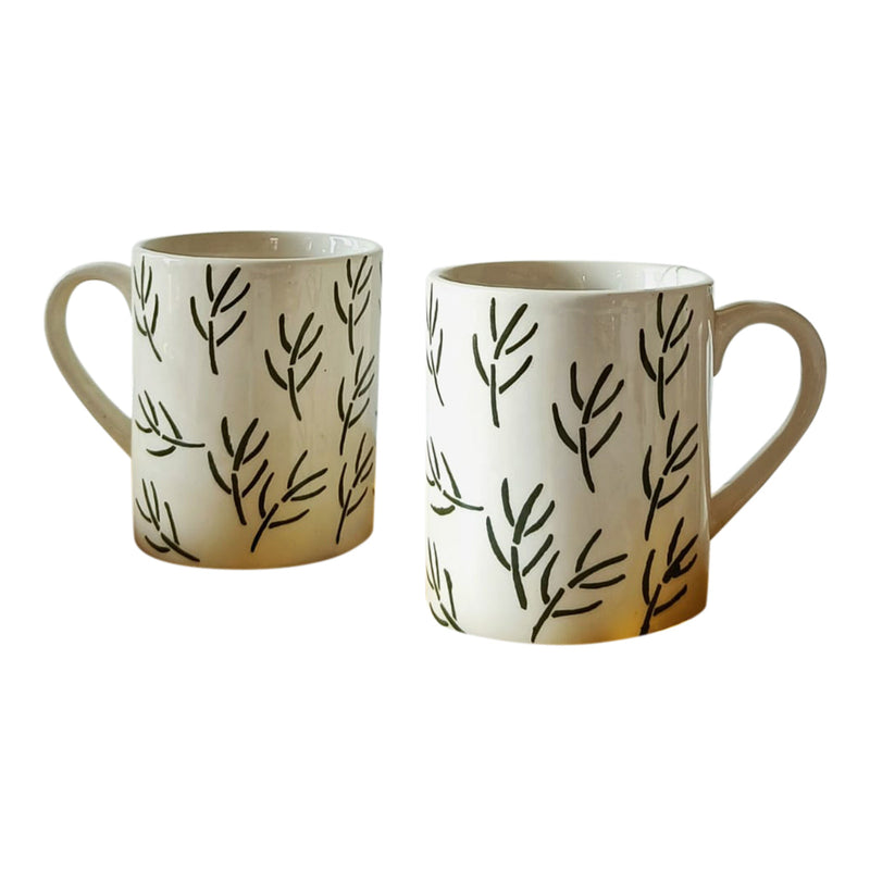 Ceramic Mug | Leaf Design | White | 300 ml