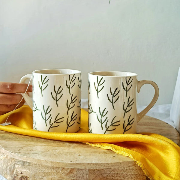 Ceramic Mug | Leaf Design | White | 300 ml