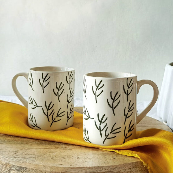 Ceramic Mug | Leaf Design | White | 300 ml