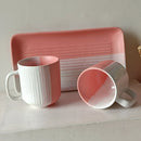 Ceramic Cups and Platter Set | Pink-White | 300 ml