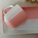 Ceramic Cups and Platter Set | Pink-White | 300 ml