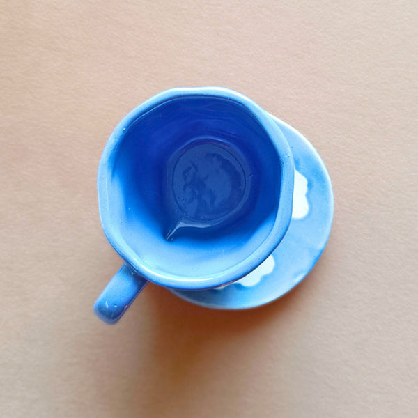 Ceramic Cup Saucer Set | Clouds Design | Blue | 200 ml