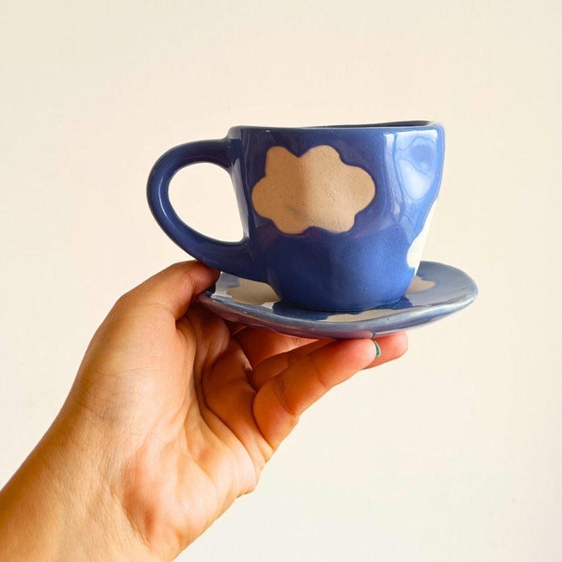 Ceramic Cup Saucer Set | Clouds Design | Blue | 200 ml