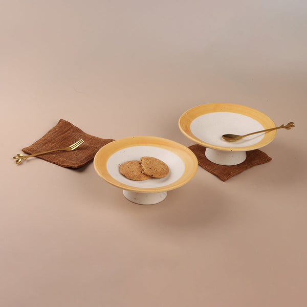 Stoneware Dessert Plates | Yellow - White | Set of 2