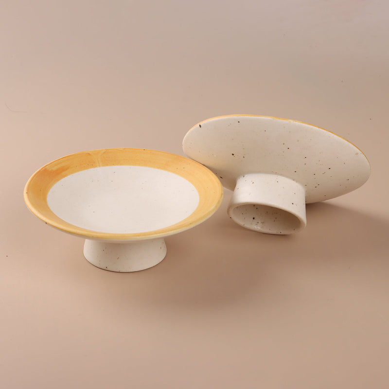 Stoneware Dessert Plates | Yellow - White | Set of 2