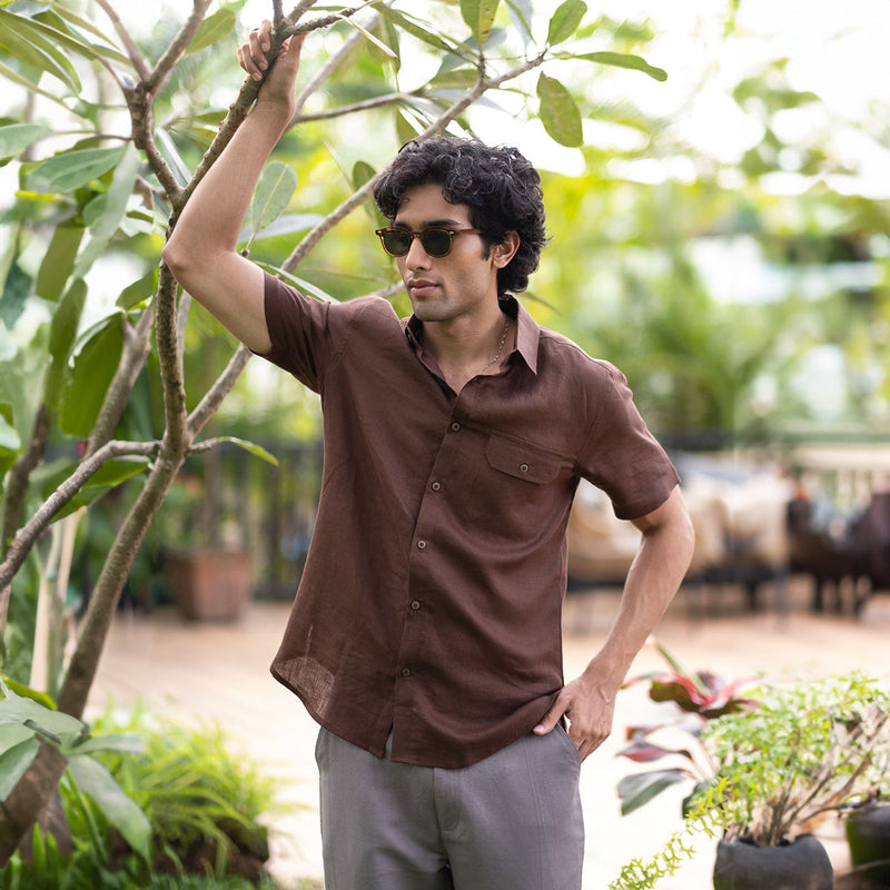 Linen Mens Shirt | Tree Trunk Brown