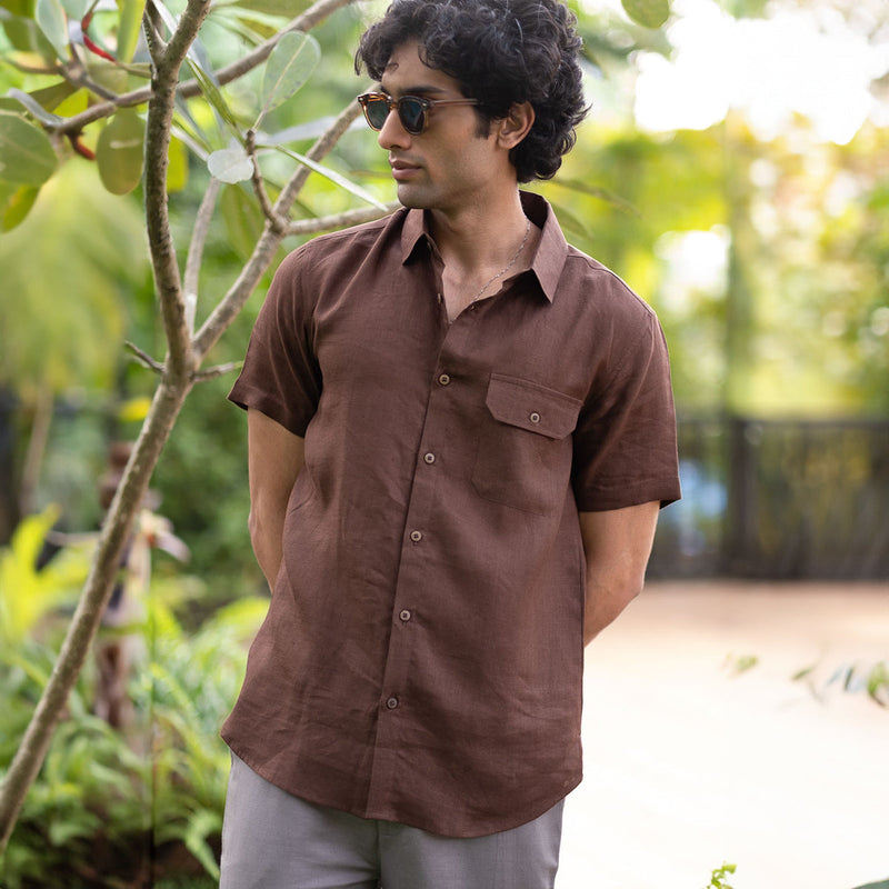Linen Mens Shirt | Tree Trunk Brown
