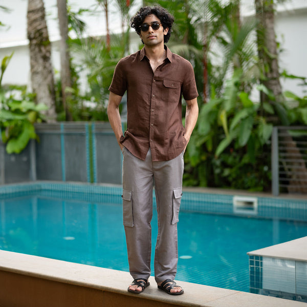 Linen Mens Shirt | Tree Trunk Brown