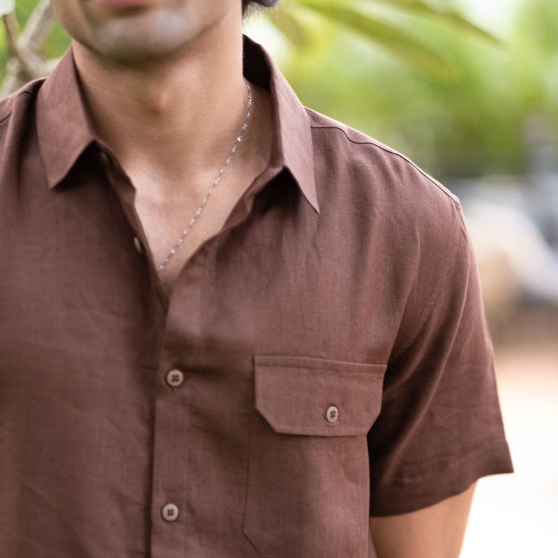 Linen Mens Shirt | Tree Trunk Brown